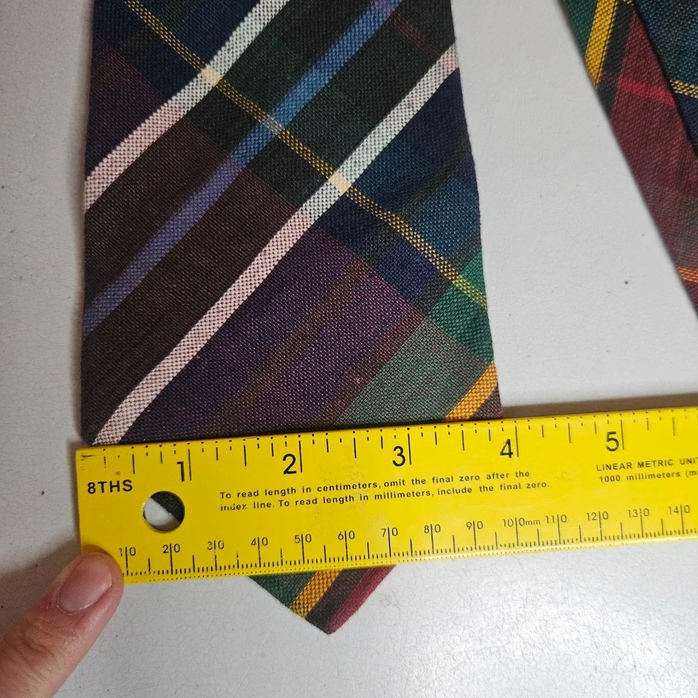 Vintage Rooster Mens Plaid Cotton Necktie Multi Color Made in USA Preppy Tie